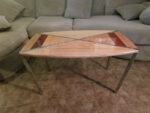 Oak and Polished Stainless Steel Coffee Table